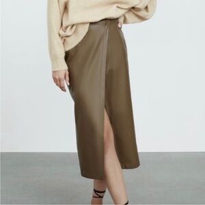 Zara Faux Leather Wrap Midi Pencil Skirt NWT